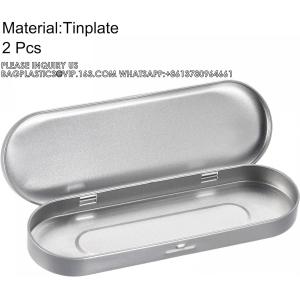 Metal Stationery Box Pencil Case Empty Hinged Tin Box Silver Pen Holders Tinplate Storage Containers