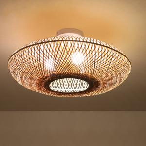 Round Bamboo Wicker Rattan Semi Flush Mount Ceiling Light(WH-WA-36)