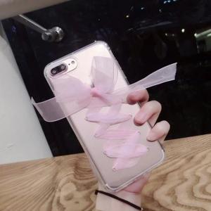 Soft Transparent TPU Butterfly Lace Shoestring Straps Back Cover Cell Phone Case For iPhone 7 6s Plus