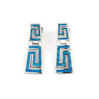 China 925  With Sterling Silver Greek  Key Natural Blue Garnet Stud Meander Opal   Earrings For Women on sale