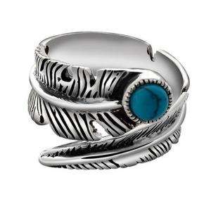 China Turquoise Adjustable Tribal Feather Ring 925 Sterling Silver Band Ring (024952) supplier