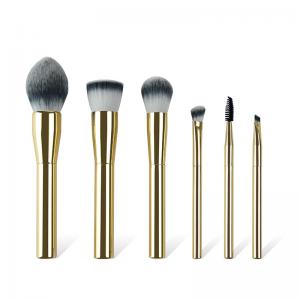 Luxurious cosmetic Makeup Brush Set 6pcs aluminum handle and ferrule makeup brush kit