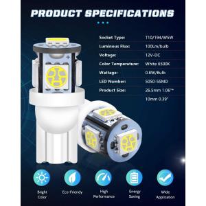 194 Automotive LED Light Bulbs 6500K Wedge T10 SMD 5050 Chips