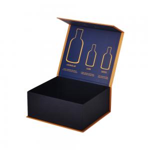 Blue Rigid Paper Box Packaging Wine Bottle With Magnetic Lid