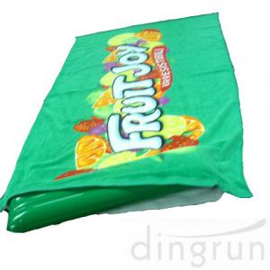 Green Color Roll Up Promotional Beach Towels Mat Neck Pillow Environment Friendly