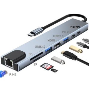 China 8 dans 1 type écart-type TF de palladium d'Ethernet de l'adaptateur HDMI 4K RJ45 de hub d'USB C de C USB 3,0 supplier