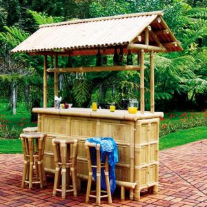 China 220 Cm Height Bamboo Tiki Bar With Roof 4 Pieces Bamboo Bar Stools supplier