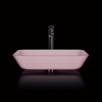 China Pink Bathroom Countertop Basins Rectangular Tempered Glass Acid Matt on sale