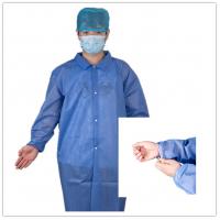 China CE Unisex Disposable Medical SMS Lab Coat With Snaps Elastic Cuff Shirt Collar on sale