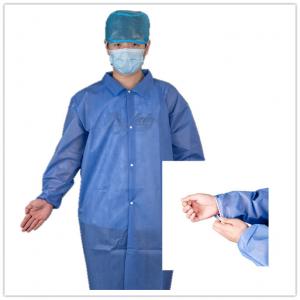 China CE Unisex Disposable Medical SMS Lab Coat With Snaps Elastic Cuff Shirt Collar supplier