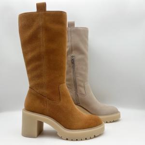 Brown soft suede leather Womens Dress Boots with 3/4 ykk metal zipper，One piece of TPR outsole