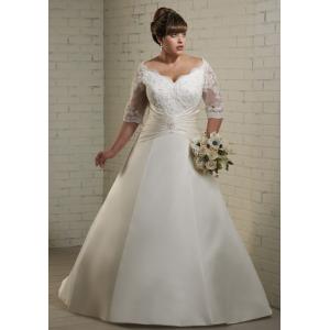 NEW!!! Plus size Long sleeves Ball gown wedding dress Satin Bridal gown #dq5115