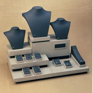 Cream Black Combination Jewelry Display Stands Set MDF with leatherette