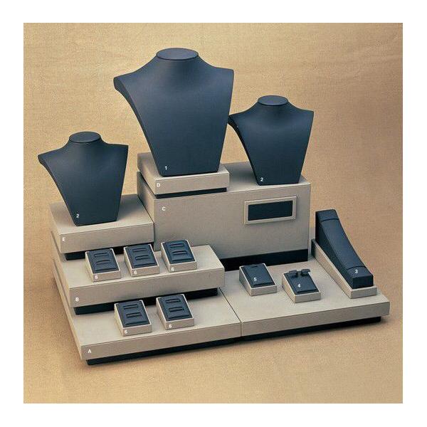 Buy cheap Cream Black Combination Jewelry Display Stands Set MDF with leatherette from wholesalers