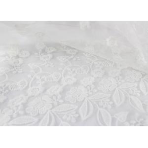 China White Floral Guipure Embroidery Lace Fabric / Sequin Bridal Mesh Fabric For Wedding Dress wholesale