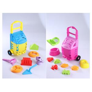 11 " Portable Trolley Cart Beach Sand Toys Set W / Big Storage Bucket 7 Pcs