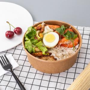 China Take Away Disposable Food Containers Kraft Paper Salad Bowl With Pet Lid on sale 