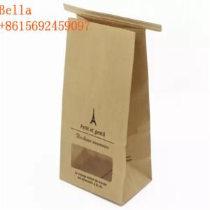 Square Block Customized Paper Bags Flat Bottom Window Kraft Paper For Coffee Bean