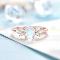 China Rose gold Women 925 Sterling Silver Bridal Marquise Jewelry Faceted Oval cut Moonstone Engagement Ring For Women on sale