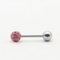 China Exposy Gems Ball 14mm Long Tongue Ring Bars 14 Gauge 316 Stainless Steel on sale