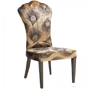 YLX-8016 Wood Paper Finish Peacock Pattern Fabric Dining Restaurant Chairs