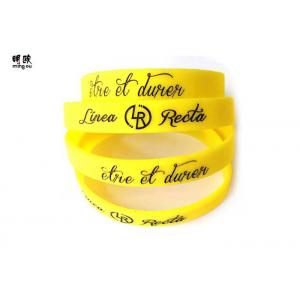 Round Shape Custom Gel Bracelets , Yellow Debossed Silicone Wristband Bracelet