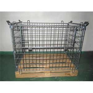 China Galvanized Metal Mesh Containers Foldable Steel Mesh Cage With Wood Pallet supplier