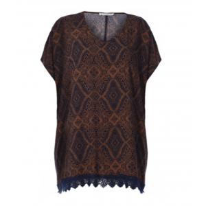 China Geometric Printing Plus Size Blouses V Neck With Lace Trims In Hem Casual Style wholesale