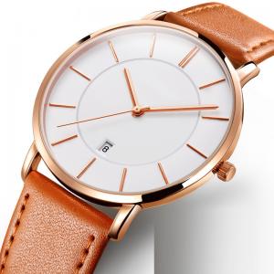 Ultra Thin Quartz Dress Watch Leather Simple Large Dial for Business Men