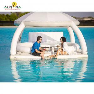 Durable White Inflatable Floating Water Tent Platform PVC Customized With Awning