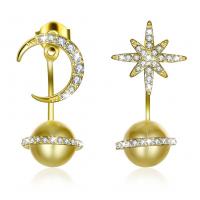 China 14.11mm 3.73g Star And Moon Earrings Studs Kwanzaa Gift 925 Silver Earrings on sale