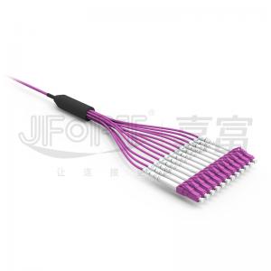 Mini Cable 12 Core Pre Terminated Fiber Optic Cable With LC UPC Connectors Multimode OM4 Violet 0.5m Branch