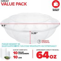 China 64oz Clear Plastic Salad Bowls With Lids Disposable (10 Pack) Extra Large Takeout Container With Snap On Lid on sale