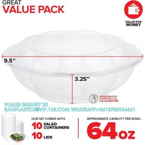 64oz Clear Plastic Salad Bowls With Lids Disposable (10 Pack) Extra Large Takeout Container With Snap On Lid