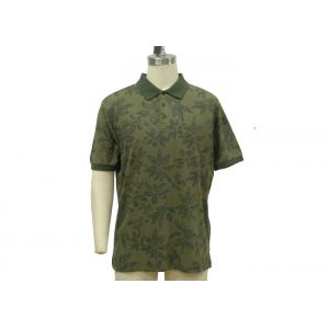China Mint / Lime / Dark Green Mens Polo T Shirts Wash Pique Maple Leaf Allover Print supplier