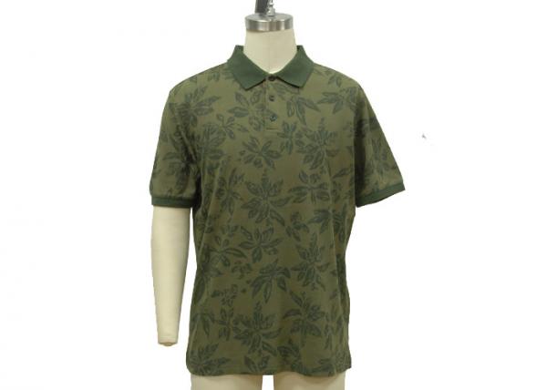 Mint / Lime / Dark Green Mens Polo T Shirts Wash Pique Maple Leaf Allover Print