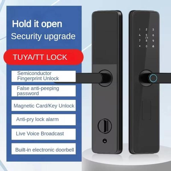 スマートで安全なTuya Bluetooth電動ドアノブ キーレスエントリー デジタル指紋スマートドアロック、コードパスワード付き