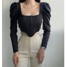 Small Order Clothing Manufacturers Vintage Square Neck Long Puff Sleeve Boning