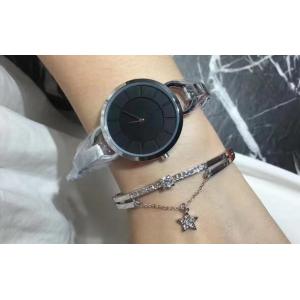 Black dial quartz watch Wrist Watch with Diamonds star ring Ladies' fashion watch
