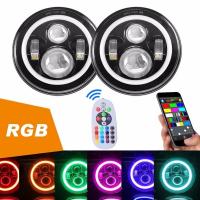 China Diecast Aluminum 40W Jeep Wrangler Headlights With RGB Bluetooth Controller for sale