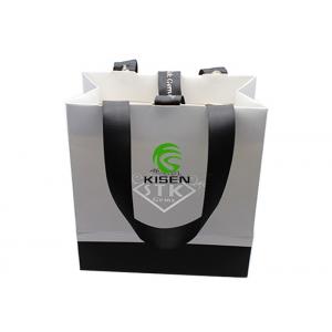 150 * 160 * 80mm Recycled Coated Paper Bags , Black / White Retail Bags With Logo