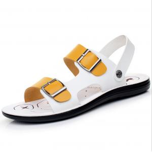 Fashion Mens Leather Slides Shoes , Summer Genuine Leather Flat Sandals