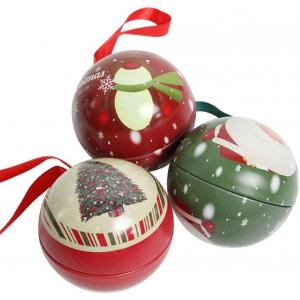 China Christmas Tree Baubles Ornaments Tinplate Candy Tin Box Xmas Tree Ball Pendant Kids Holiday Surprise Gift supplier