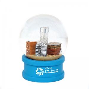 80mm Resin Abu Dhabi Masdar City Souvenirs Snow Globe Fantastic White Base High Building Custom Glass Snow Ball Gift