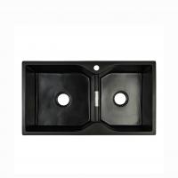 China Hexagon Quartz Stone Kitchen Sink Black Pearl Double Basin on sale