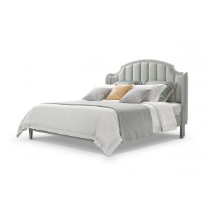 Micro Fiber Leather Upholstered Headboard In Curved Structure With Oak Wood Bed For American Design House Furniture