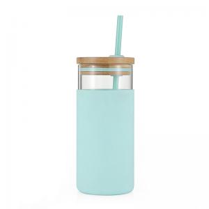 20oz Borosilicate Tumbler Glass Water Bottle With Straw Silicone Sleeve