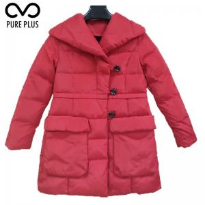 Slim Red Padded Jacket Womens With Two Big Pocket Microfibre Insulation