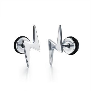 Punk Ear Stud Earrings For Men Hip Hop Jewelry Gift Stainless Steel Screw Back Earrings Lightning Stud Earrings