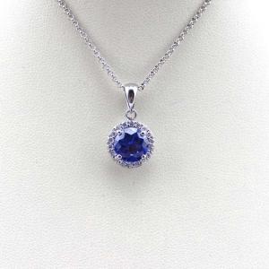 Women Jewelry 8mm Round Sapphire Cubic Zircon Pendant Necklace (JR055-P)